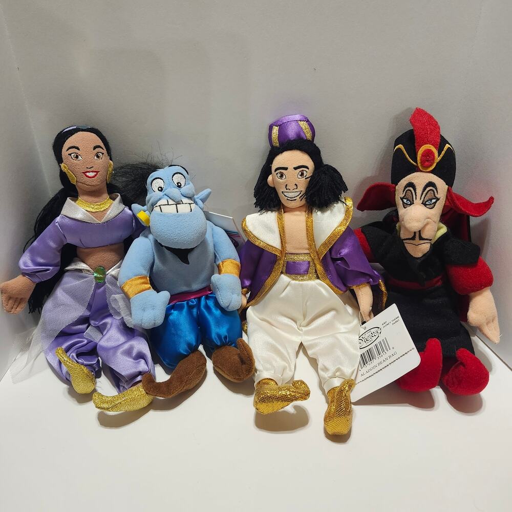 Disney Store Aladdin Jasmine Genie Jafar Bean Bag Plush Lot of 4 Tags